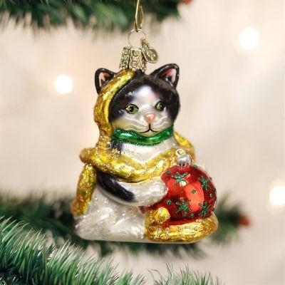 Old World Christmas Holiday Kitten Glass Blown Ornament Image 1
