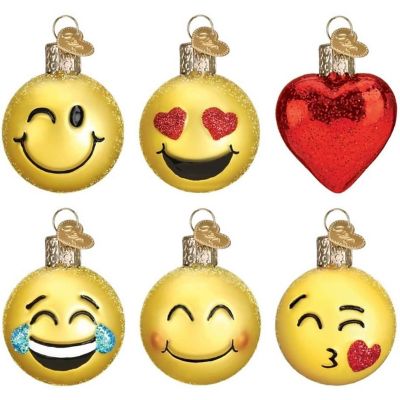 Old World Christmas Mini Emoji Set Glass Blown Hanging Ornaments Image 1