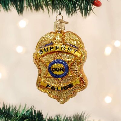 Old World Christmas Officer Gifts Glass Blown Ornaments for Christmas Tree Police Badge Image 1