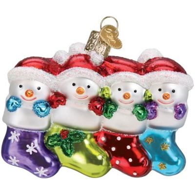 Old World Christmas Snow Family of 4 Glass Blown Ornament, Christmas Tree Image 1