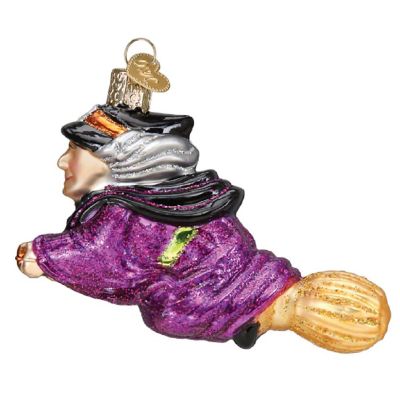 Old World Christmas Witch on Broomstick Glass Ornament FREE BOX 4.25 inch Image 1