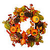 Orange Pumpkins  Pine Cones and Berries Fall Harvest Wreath - 24 inch  Unlit Image 1