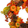 Orange Pumpkins  Pine Cones and Berries Fall Harvest Wreath - 24 inch  Unlit Image 2