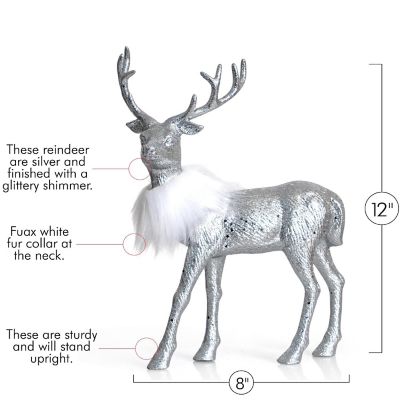 Ornativity Silver Glitter Christmas Reindeer - Holiday Party Deer Figurine Statues Dinner Tabletop Decorations Centerpiece - Pack of 2 Image 3