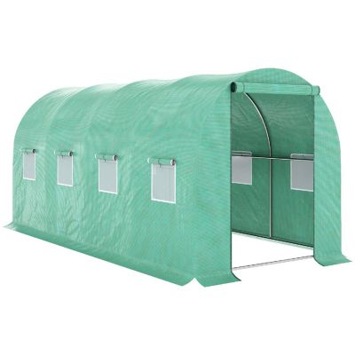 Outsunny 15' x 7' x 7' Walk in Tunnel Greenhouse High Quality PE Cover Zipper Doors and Windows Green Image 1