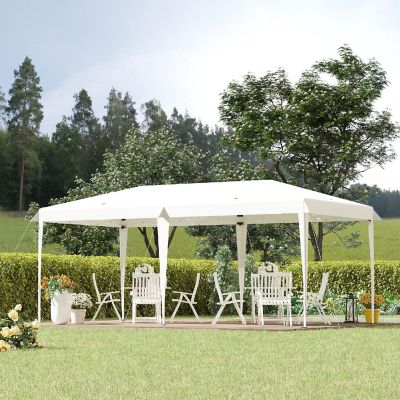 Outsunny 19' x 10' Heavy Duty Pop Up Canopy Sturdy Frame UV Fighting Roof Carry Bag for Patio Backyard Beach Garden White Image 2