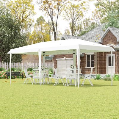 Outsunny 19' x 10' Heavy Duty Pop Up Canopy Sturdy Frame UV Fighting Roof Carry Bag for Patio Backyard Beach Garden White Image 3