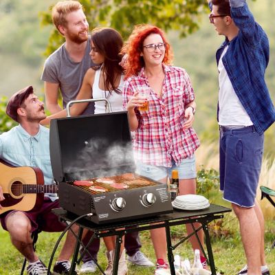 Outsunny 2 Burner Propane Gas Grill Outdoor Portable Tabletop BBQ Foldable Legs Lid Thermometer for Camping Picnic Backyard Black Image 1