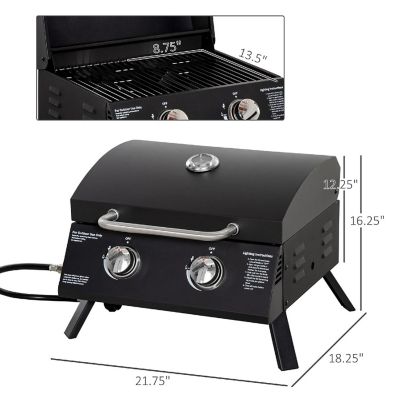 Outsunny 2 Burner Propane Gas Grill Outdoor Portable Tabletop BBQ Foldable Legs Lid Thermometer for Camping Picnic Backyard Black Image 3