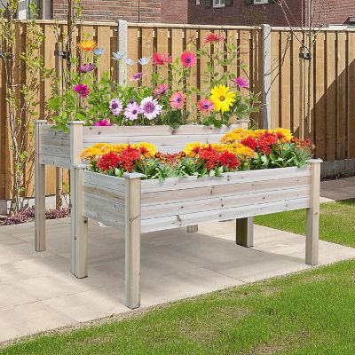 Outsunny 2 Tiers Fir Wooden Raised Garden Bed Drainage Holes Elevated Planter Box Stand Image 1