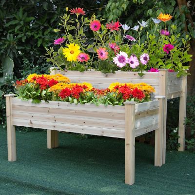 Outsunny 2 Tiers Fir Wooden Raised Garden Bed Drainage Holes Elevated Planter Box Stand Image 2
