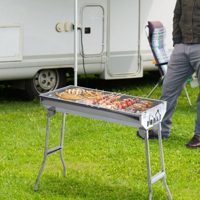 Outsunny 28" Stainless Steel Small Portable Folding Charcoal BBQ Grill Set Image 1
