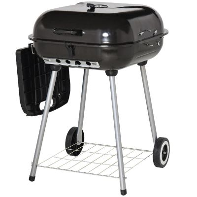 Outsunny 38'' Steel Charocal Grill Portable Wheel Side Tray and Lower Shelf for Outdoor BBQ for Garden Backyard Poolside Image 1