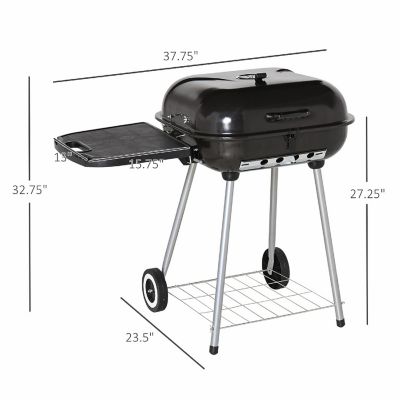 Outsunny 38'' Steel Charocal Grill Portable Wheel Side Tray and Lower Shelf for Outdoor BBQ for Garden Backyard Poolside Image 3