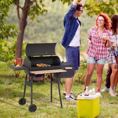 Outsunny 48" Steel Portable Backyard Charcoal BBQ Grill and Offset Smoker Combo Wheels Image 1