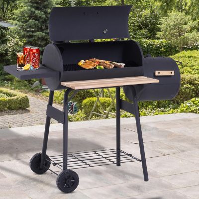 Outsunny 48" Steel Portable Backyard Charcoal BBQ Grill and Offset Smoker Combo Wheels Image 2