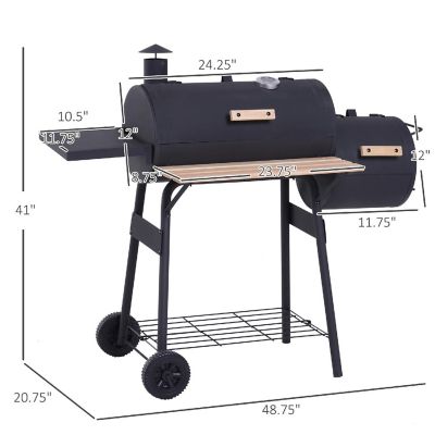 Outsunny 48" Steel Portable Backyard Charcoal BBQ Grill and Offset Smoker Combo Wheels Image 3