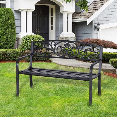 Outsunny 50" Blossoming Pattern Garden Decorative Patio Park Bench Beautiful Floral Design and Relaxing Comfortable Build Image 2