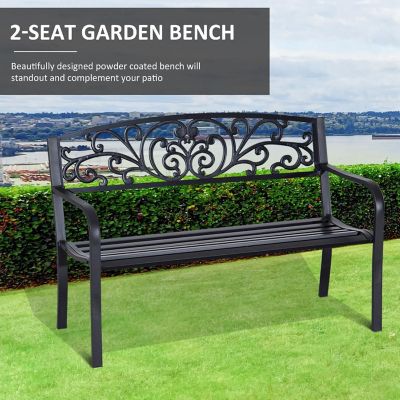 Outsunny 50" Blossoming Pattern Garden Decorative Patio Park Bench Beautiful Floral Design and Relaxing Comfortable Build Image 3