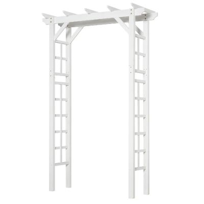Outsunny 7' Wood Steel Outdoor Garden Arched Trellis Arbor Natural Fir Wood and Side Panel Climbing Vines White Image 1