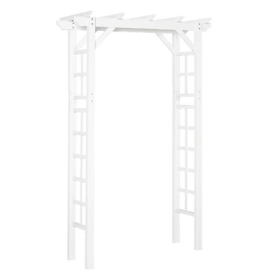 Outsunny 7' Wood Steel Outdoor Garden Arched Trellis Arbor Natural Fir Wood and Side Panel Climbing Vines White Image 1