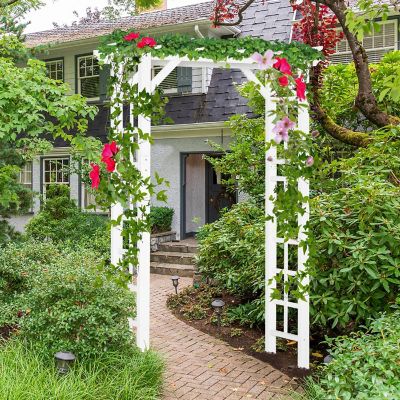 Outsunny 7' Wood Steel Outdoor Garden Arched Trellis Arbor Natural Fir Wood and Side Panel Climbing Vines White Image 2