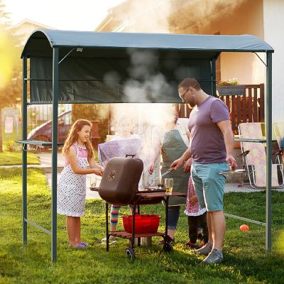 Outsunny 7FT Grill Gazebo BBQ Canopy Sun Shade Panel Side Awning 2 Exterior Serving Shelves 5 Hooks for Patio Lawn Backyard Image 2