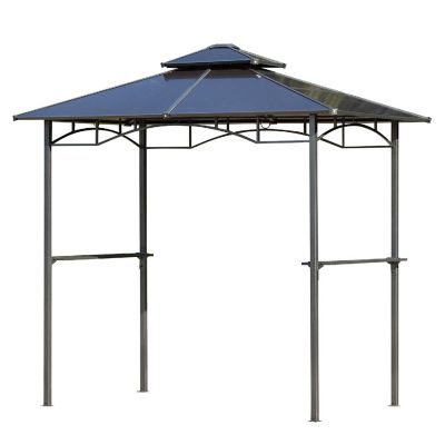 Outsunny 8' x 5' Barbecue Grill Gazebo Tent Outdoor BBQ Canopy Side Shelves Double Layer PC Roof Brown Image 1