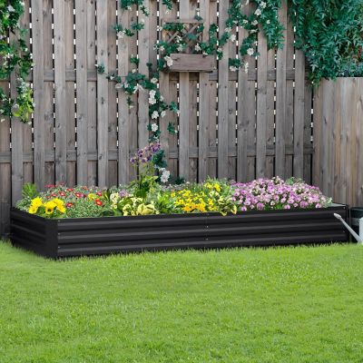 Outsunny 95" x 36" x 12" Galvanized Raised Garden Bed Metal Elevated Planter Box Easy DIY and Cleaning for Growing Flowers Herbs Succulents Grey Image 2