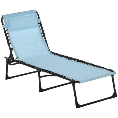Outsunny Folding Chaise Lounge Chair Reclining Garden Sun Lounger 4 Position Adjustable Backrest for Patio Deck and Poolside Green Image 1