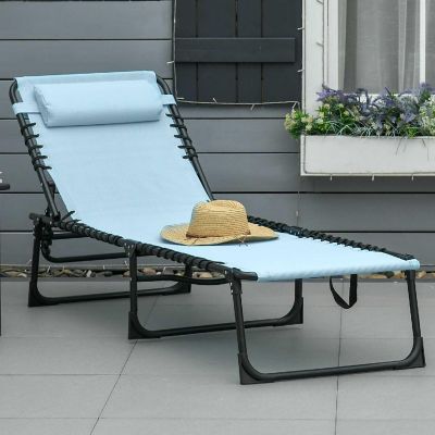 Outsunny Folding Chaise Lounge Chair Reclining Garden Sun Lounger 4 Position Adjustable Backrest for Patio Deck and Poolside Green Image 2