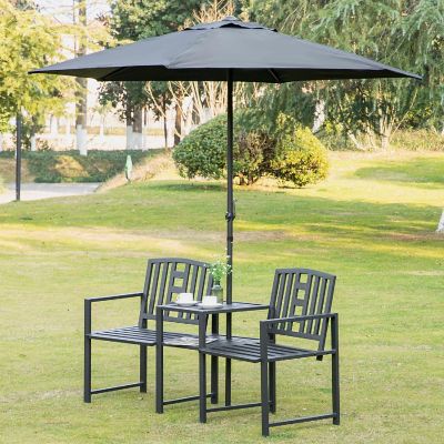 Outsunny Outdoor Double Tete a Tete Patio Lounge Chair Center Coffee Table Metal Frame and Elegant Appearance Black Image 2