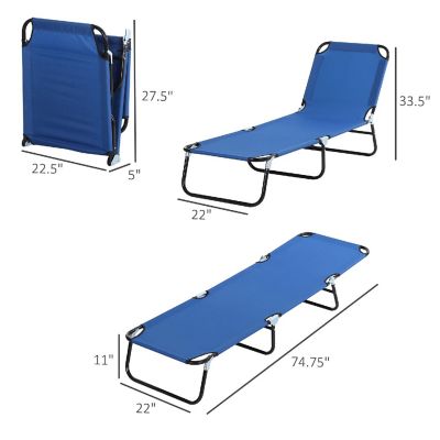 Outsunny Outdoor Sun Lounger Folding Chaise Lounge Chair w/ 4 Position Adjustable Backrest for Beach Poolside and Patio Blue Image 2