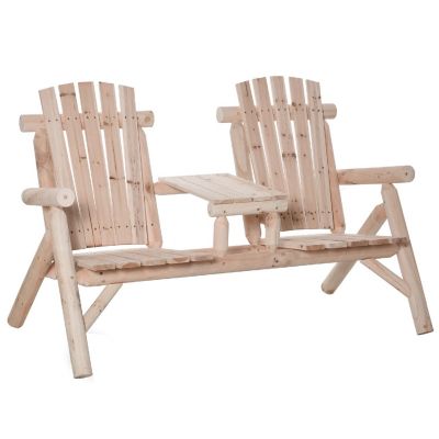 Outsunny Wood Adirondack Patio Chair Bench Center Coffee Table Perfect for Lounging and Relaxing Outdoors Natural Image 1