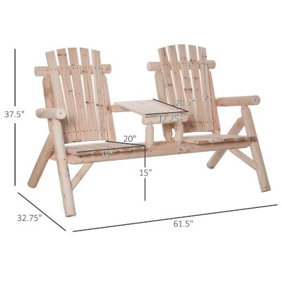 Outsunny Wood Adirondack Patio Chair Bench Center Coffee Table Perfect for Lounging and Relaxing Outdoors Natural Image 2
