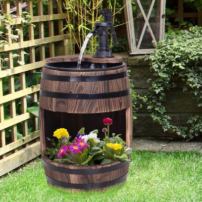 Outsunny Wooden Backyard Water Fountain Feature Cutout Planting Flower Bed Fir Construction and Unique Rustic Style Image 1