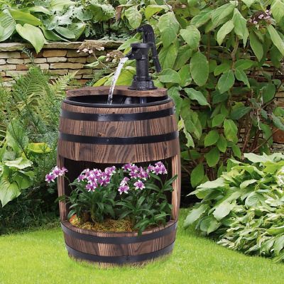 Outsunny Wooden Backyard Water Fountain Feature Cutout Planting Flower Bed Fir Construction and Unique Rustic Style Image 2