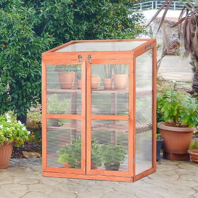 Outsunny Wooden Cold Frame Greenhouse Small Mini Planter Box for Outdoor and Indoor 30"L x 24" W x 43"H Image 2