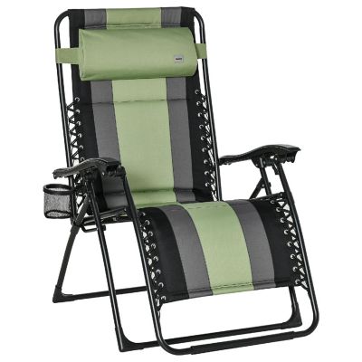 Outsunny Zero Gravity Lounger Chair Folding Reclining Patio Chair Cup Holder and Headrest for Events and Camping Green Image 1
