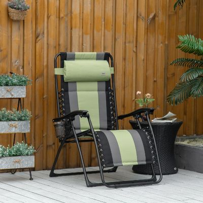 Outsunny Zero Gravity Lounger Chair Folding Reclining Patio Chair Cup Holder and Headrest for Events and Camping Green Image 2