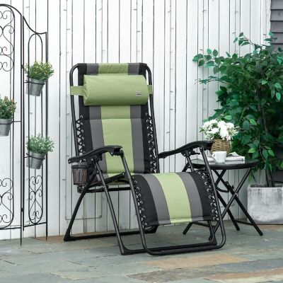 Outsunny Zero Gravity Lounger Chair Folding Reclining Patio Chair Cup Holder and Headrest for Events and Camping Green Image 3
