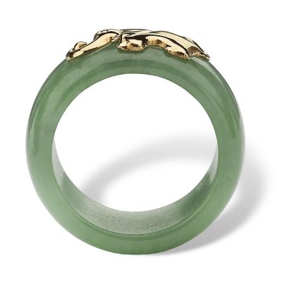 PalmBeach Jewelry 10K Yellow Gold Round Genuine Green Jade Elephant Ring Sizes 5-10 Size 8 Image 1