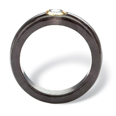 PalmBeach Jewelry 10K Yellow Gold Round Genuine Topaz Black Genuine Jade Bezel Set Ring Sizes 5-10 Size 10 Image 1