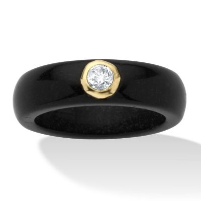 PalmBeach Jewelry 10K Yellow Gold Round Genuine Topaz Black Genuine Jade Bezel Set Ring Sizes 5-10 Size 6 Image 1