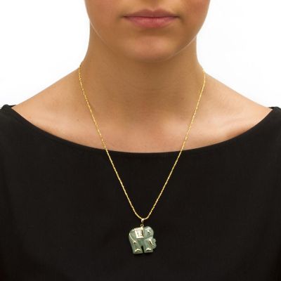 PalmBeach Jewelry 14K Yellow Gold Genuine Green Jade Good Luck Elephant Charm Pendant (33mm) Size 0 Image 2