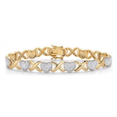 PalmBeach Jewelry 18K Yellow Gold Plated Genuine Diamond Accent Hearts and Kisses Link Bracelet 7.5" Size Image 1