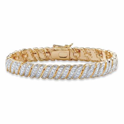 PalmBeach Jewelry Gold-Plated Genuine Diamond Accent Tennis S Link Bracelet (10mm),  7 inches Size Image 1