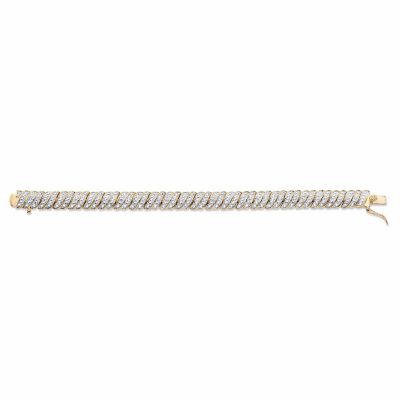 PalmBeach Jewelry Gold-Plated Genuine Diamond Accent Tennis S Link Bracelet (10mm),  7 inches Size Image 3