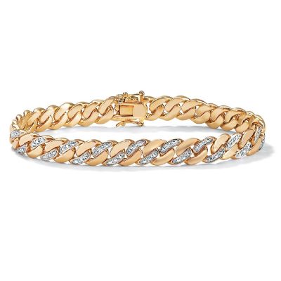 PalmBeach Jewelry Men's 18K Yellow Gold Plated Genuine Diamond Accent Curb Link Bracelet (9mm), Box Clasp, 9.5 inches Size Image 1