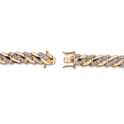 PalmBeach Jewelry Men's 18K Yellow Gold Plated Genuine Diamond Accent Curb Link Bracelet (9mm), Box Clasp, 9.5 inches Size Image 1